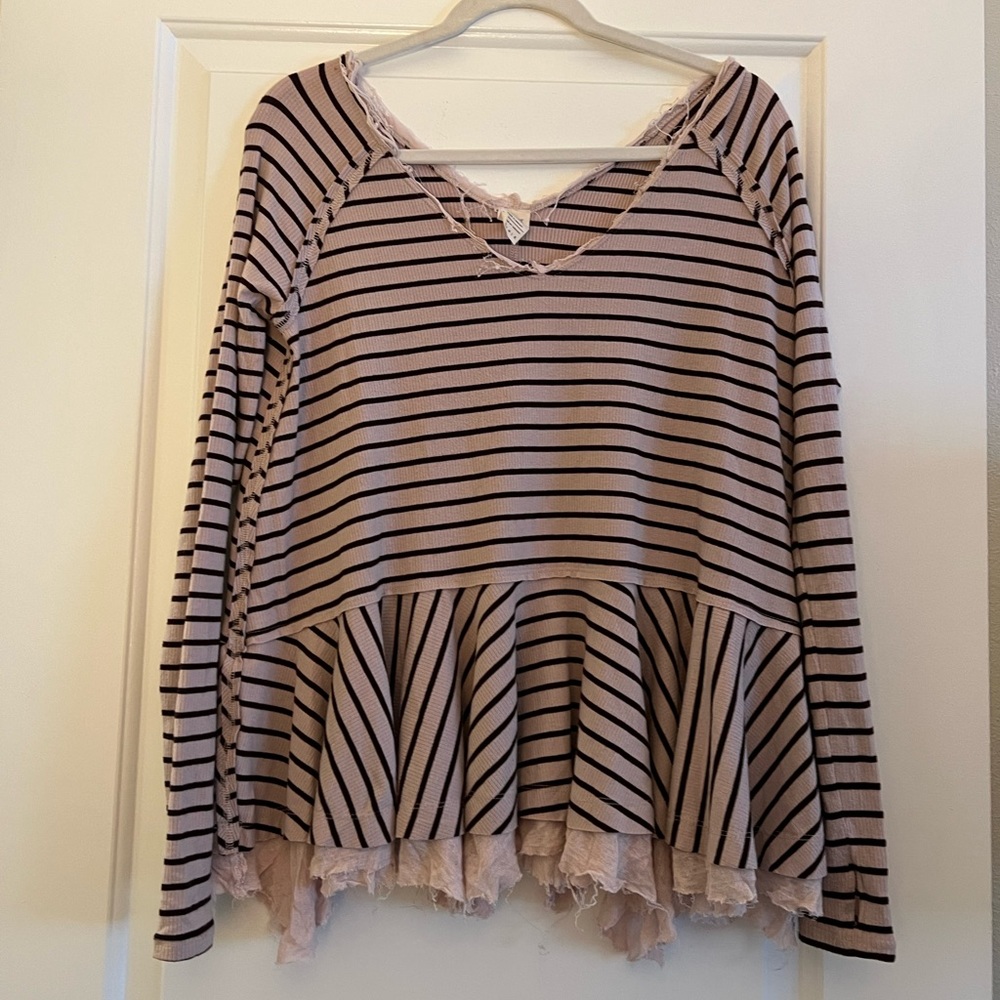 Free People Pink Striped Long Sleeved Shirt